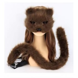 Simulated Cat Mask Plush Mask Set Coffee Two-Piece Set