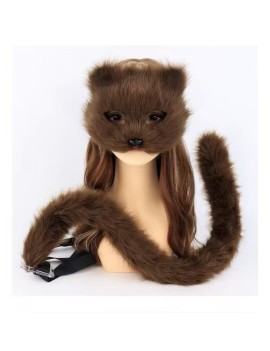 Simulated Cat Mask Plush Mask Set Coffee Two-Piece Set Simulated Cat Mask Plush Mask Set Coffee Two-Piece Set