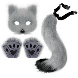 Simulated Fox Mask Glove Tail Dark Grey Three-Piece Set