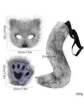 Fox Mask Glove Tail Grey Three-Piece Set