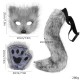 Simulated Fox Mask Glove Tail Dark Grey Three-Piece Set