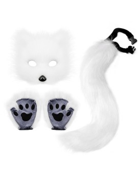 Fox Mask Glove Tail White Three-Piece Set