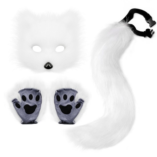 Fox Mask Glove Tail White Three-Piece Set