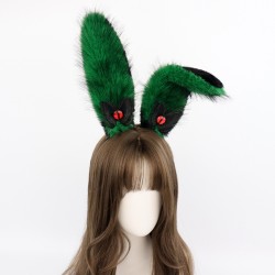 Japanese Plush Rabbit Ears Headband Devil's Eye Green And Black.