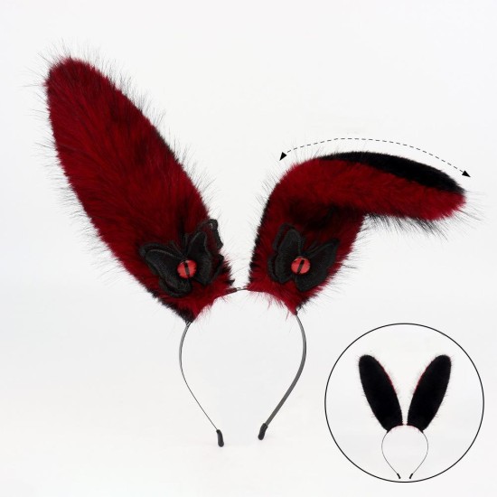 Japanese plush rabbit ears headband The devil's eye is red and black.