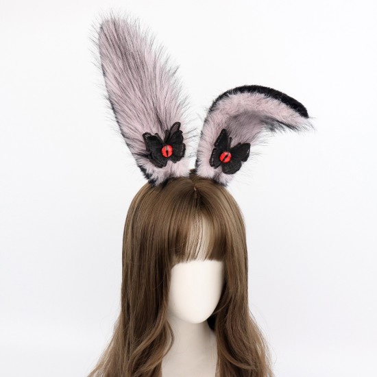 Japanese Plush Rabbit Ears Headband Devil's Eye Pink.