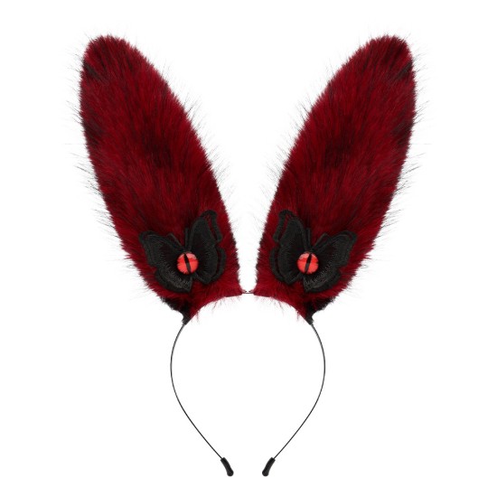Japanese Plush Rabbit Ears Headband Devil's Eye Pink.