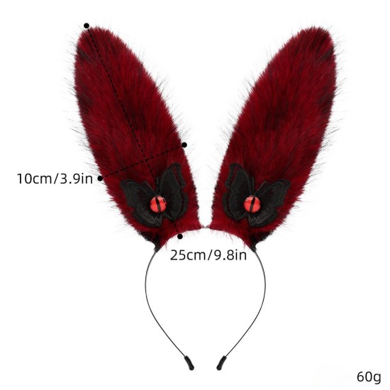 Japanese Plush Rabbit Ears Headband Devil's Eye Pink.