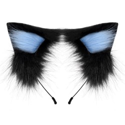Handmade Plush Cat Ear Headband Cute Cat Lady, Black and Blue.