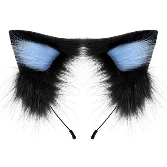 Handmade Plush Cat Ear Headband Cute Cat Lady, Black and Blue.