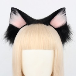Handmade Plush Cat Ear Headband Cute Cat Lady, Black Powder.
