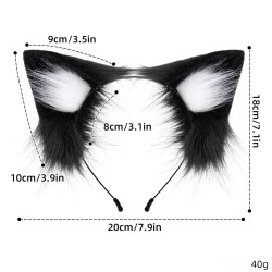 Handmade Plush Cat Ear Headband Cute Cat Lady, Black Powder.