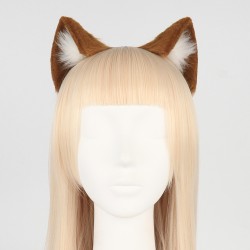 Handmade Plush Cat Ear Headband Cute Cat Lady, Brown And White.