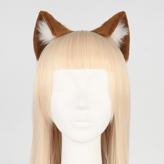 Handmade Plush Cat Ear Headband Cute Cat Lady, Brown And White.