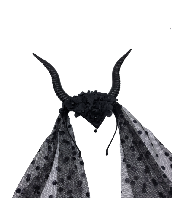 Sheep Horn Headband With Black Veil Halloween Costume Hair Accessories For Women And Girls