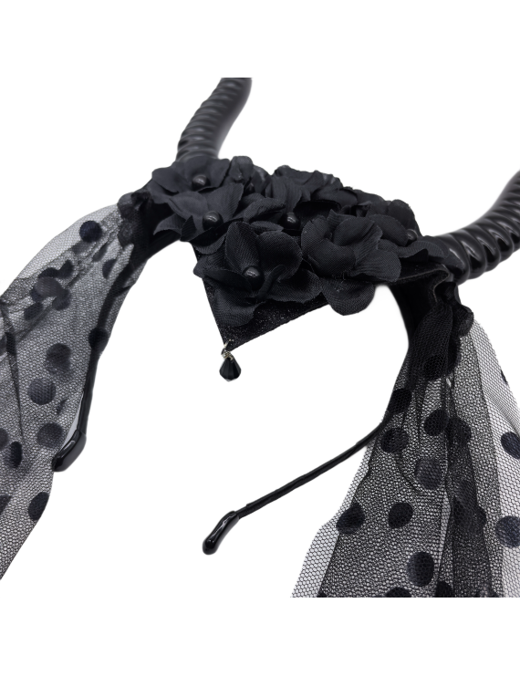 Sheep Horn Headband With Black Veil Halloween Costume Hair Accessories For Women And Girls