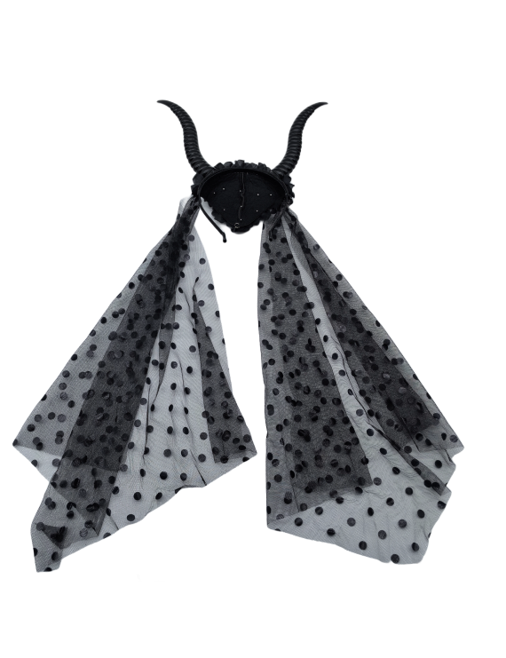 Sheep Horn Headband With Black Veil Halloween Costume Hair Accessories For Women And Girls